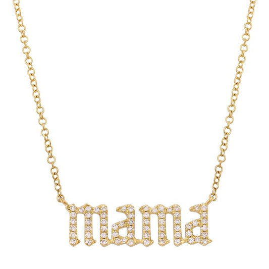 14k Yellow Gold Old English Lowercase Mama Diamond Necklace