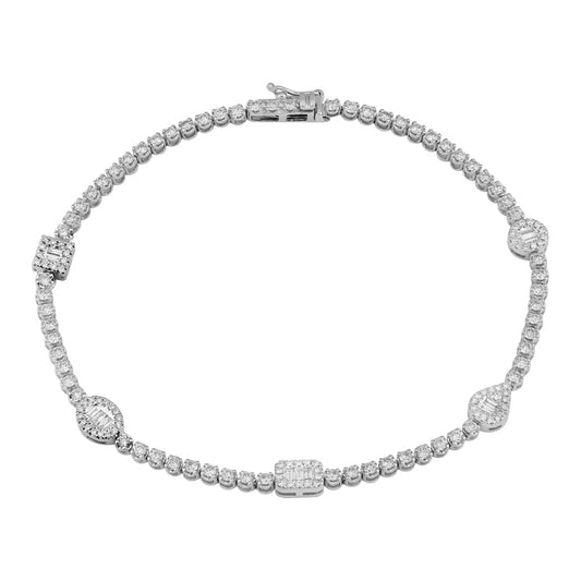 14k White Gold Multi Shape Diamond Tennis Bracelet 1.30ctw