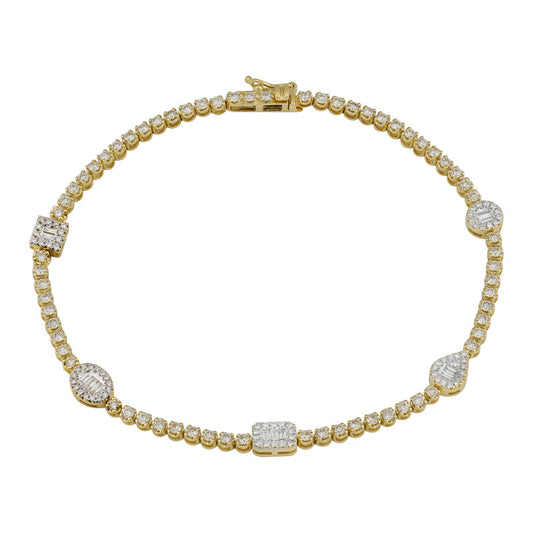 14k Yellow Gold Multi Shape Diamond Tennis Bracelet 1.30ctw