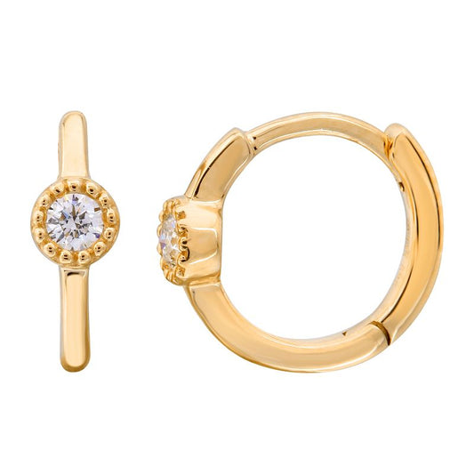 14k Yellow Gold Milgrain Bezel Diamond Huggie Earrings 11mm