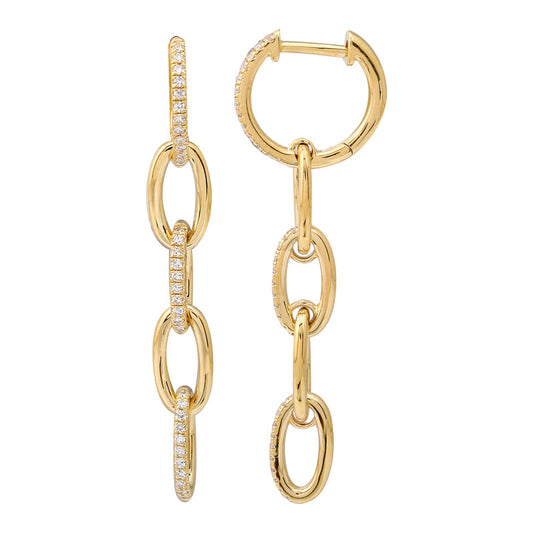 14k Yellow Gold Link Dangling Diamond Earrings