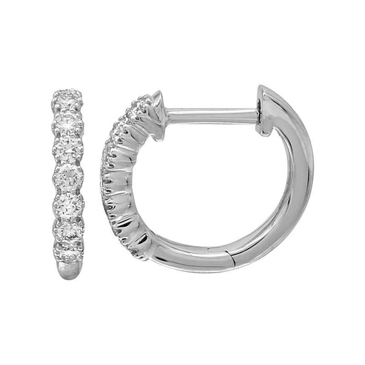 14k White Gold Scalloped Diamond Huggie Earrings 12mm