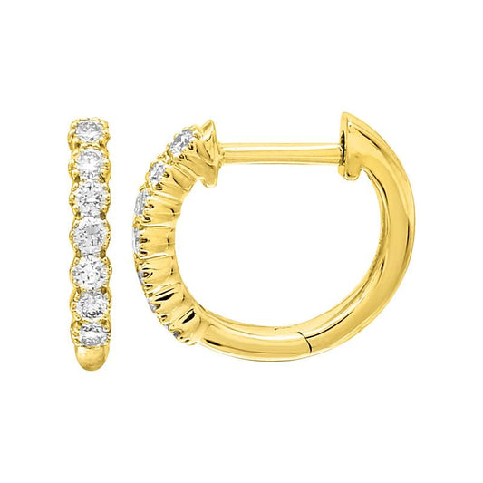 14k Yellow Gold Scalloped Diamond Huggie Earrings 12mm
