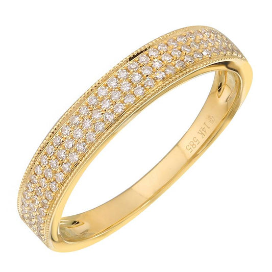 14k Yellow Gold Milgrain Border Triple Row Diamond Ring