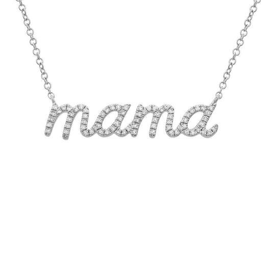 14k White Gold Lowercase Script Mama Diamond Necklace