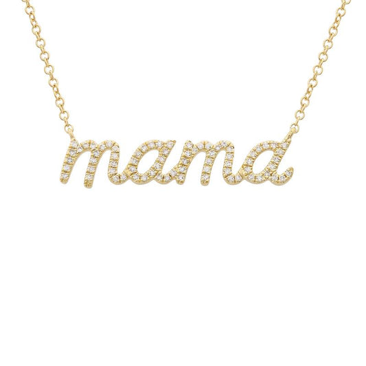 14k Yellow Gold Lowercase Script Mama Diamond Necklace
