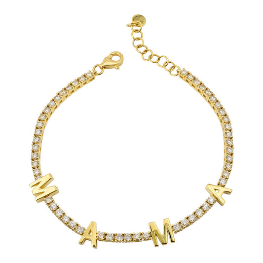 14k Yellow Gold MAMA Diamond Tennis Bracelet 1.55ctw