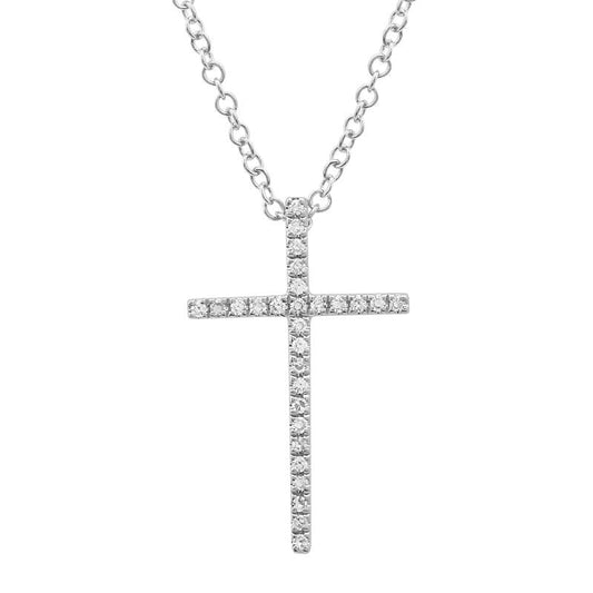 14k White Gold Diamond Cross Necklace 18mm