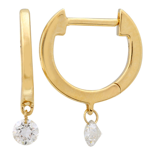 14k Yellow Gold Floating Round Diamond Huggie Earrings 11mm
