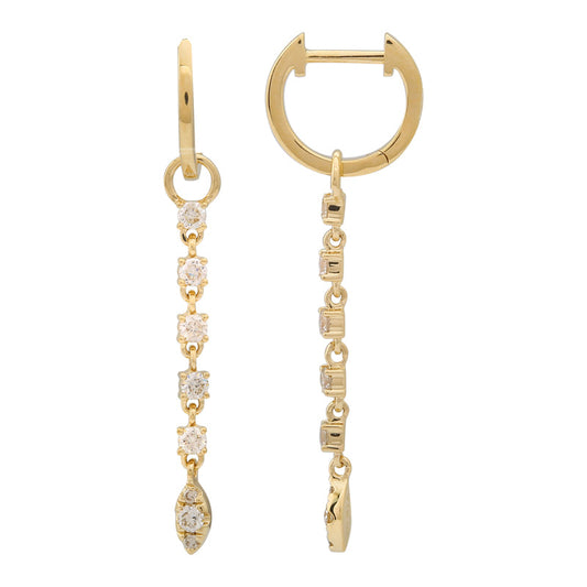 14k Yellow Gold Dangling Diamonds Charm Huggie Earrings
