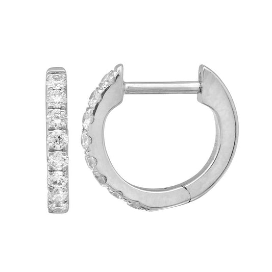 14k White Gold Diamond Huggie Earrings 10mm