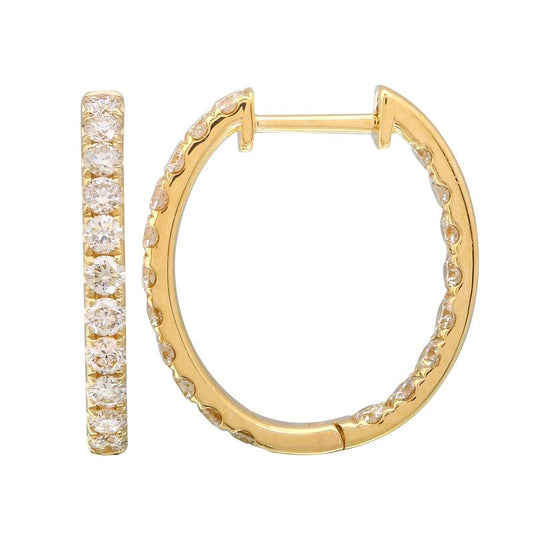 14k Yellow Gold Oval Inside Out Diamond Hoop Earrings 18mm