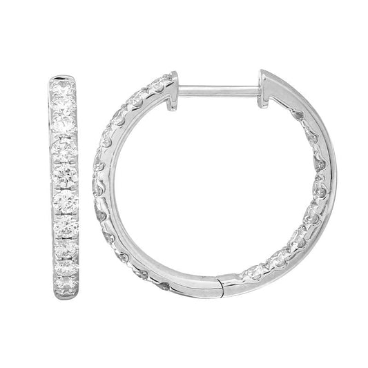 14k White Gold Inside Out Diamond Hoop Earrings 18mm
