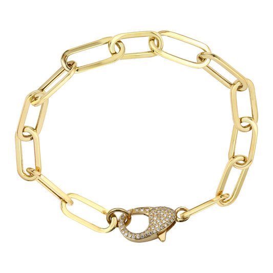 14k Yellow Gold Diamond Lobster Clasp Paperclip Bracelet