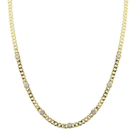 14k Yellow Gold Diamond Bezel Cuban Link Choker Necklace