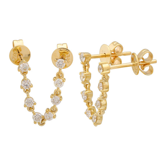 14k Yellow Gold Diamond Chain Double Stud Earrings