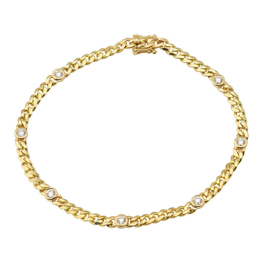 14k Yellow Gold Diamond Bezel Cuban Link Bracelet .55ctw