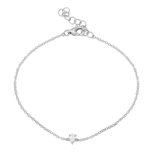 14k White Gold Floating Pear Diamond Chain Bracelet