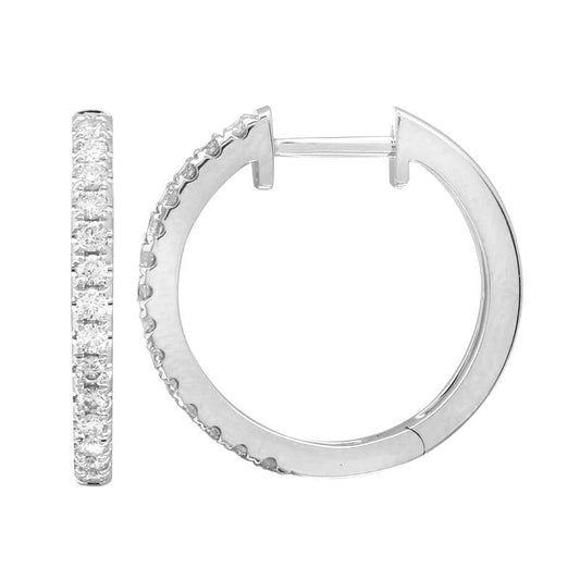 14k White Gold Diamond Mini Hoop Earrings 17mm