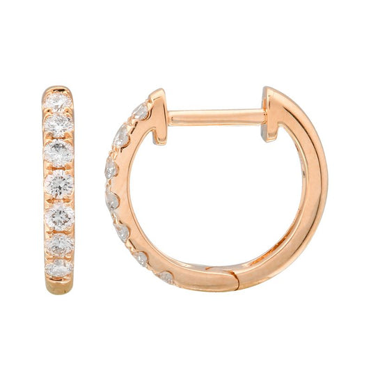 14k Rose Gold Diamond Huggie Earrings 12mm