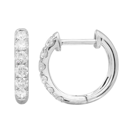 14k White Gold Diamond Huggie Earrings 12mm
