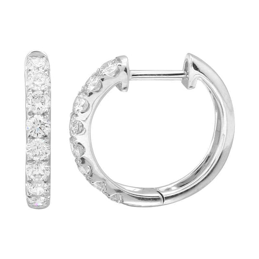14k White Gold Diamond Huggie Earrings 15mm