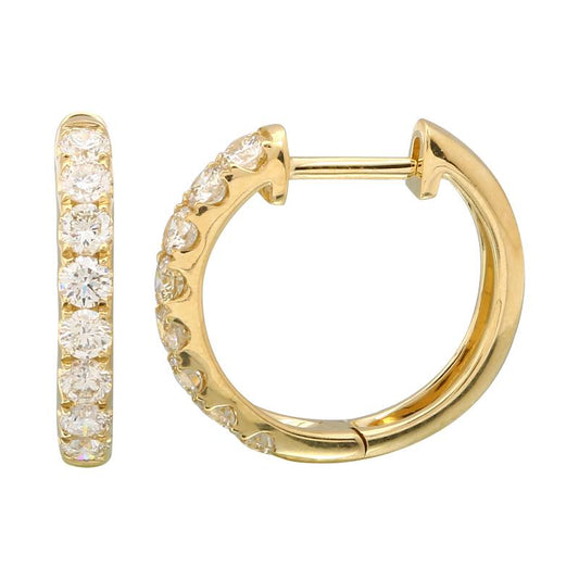 14k Yellow Gold Diamond Huggie Earrings 15mm