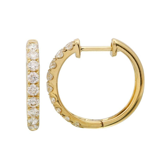 14k Yellow Gold Diamond Mini Hoop Earrings 17mm