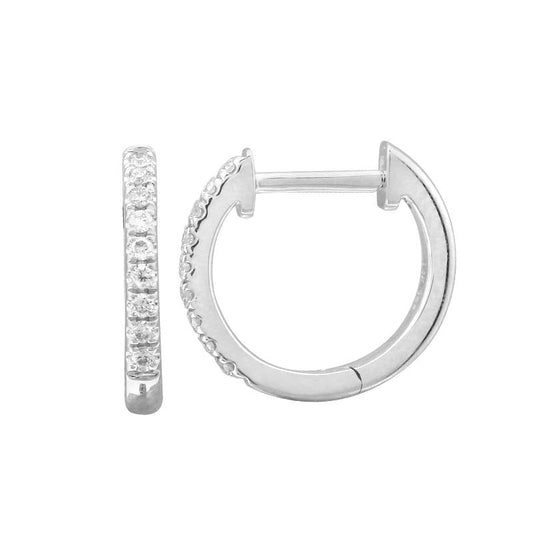14k White Gold Diamond Huggie Earrings 11mm