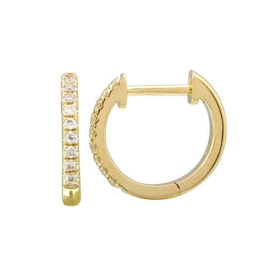 14k Yellow Gold Diamond Huggie Earrings 11mm