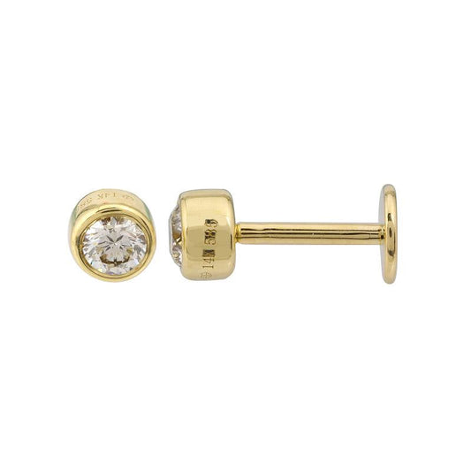 14k Yellow Gold Diamond Bezel Flat Back Stud Earrings