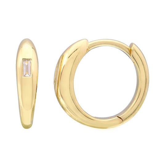 14k Yellow Gold Baguette Inlay Diamond Earrings 11mm