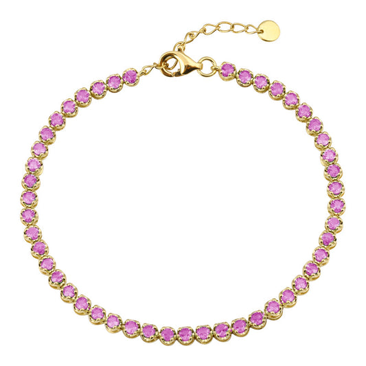 14k Yellow Gold Pink Sapphire Crown Prong Tennis Bracelet 2.10ctw