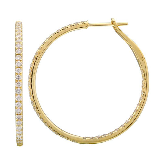 14k Yellow Gold Inside Out Diamond Hoop Earrings 34mm