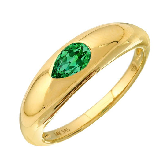 14k Yellow Gold Pear Emerald Inlay Dome Ring