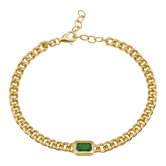 14k Yellow Gold Emerald Bezel Cuban Link Bracelet