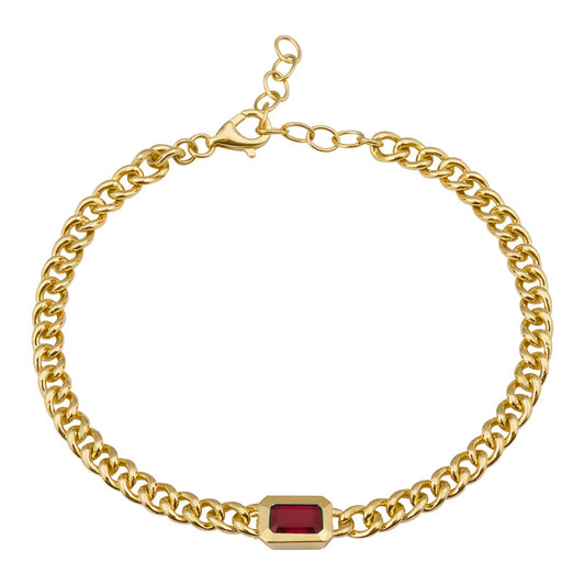 14k Yellow Gold Ruby Bezel Cuban Link Bracelet