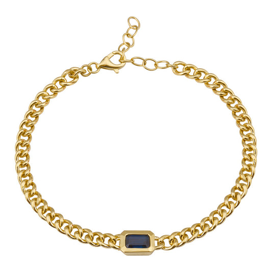 14k Yellow Gold Sapphire Bezel Cuban Link Bracelet