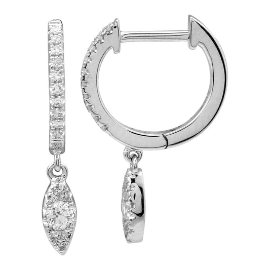 14k White Gold Spike Drop Diamond Huggie Earrings