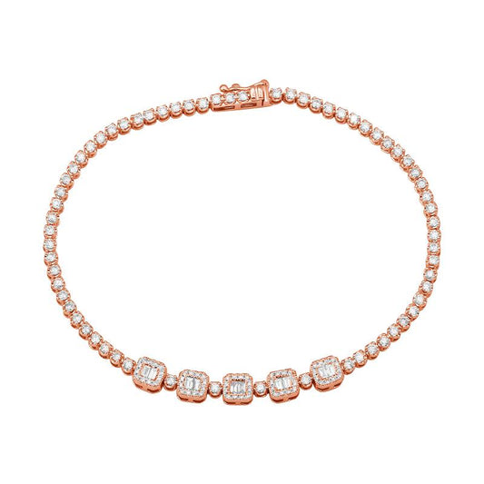 14k Rose Gold Illusion Emerald Diamond Tennis Bracelet 1.35ctw