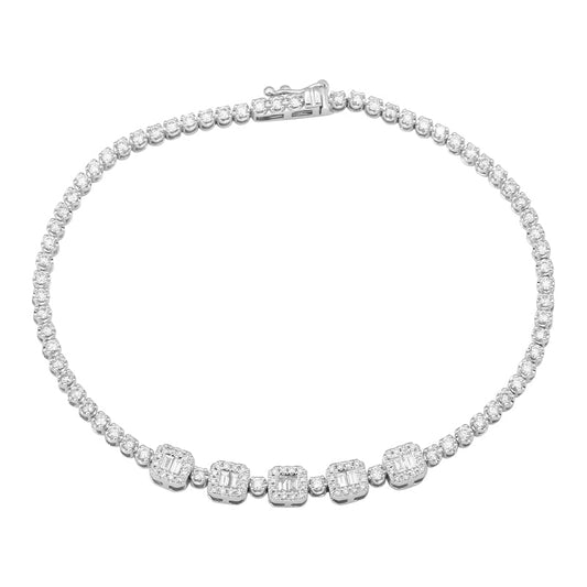 14k White Gold Illusion Emerald Diamond Tennis Bracelet 1.35ctw