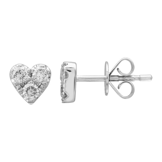 14k White Gold Heart Diamond Stud Earrings 6.5mm