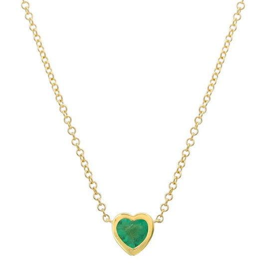 14k Yellow Gold Bezel Set Mini Heart Emerald Necklace
