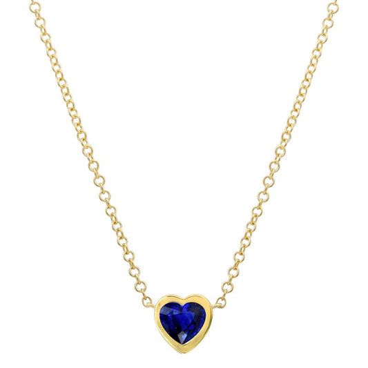 14k Yellow Gold Bezel Set Mini Heart Sapphire Necklace
