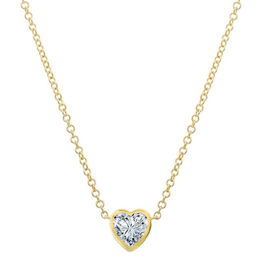 14k Yellow Gold Bezel Set Mini Heart White Topaz Necklace