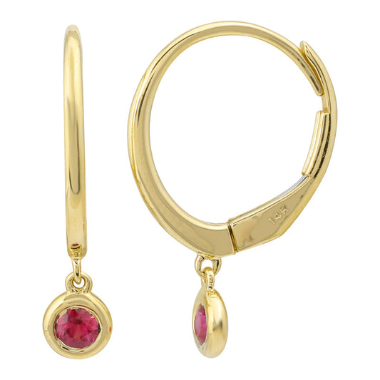 14k Yellow Gold Ruby Bezel Huggie Earrings