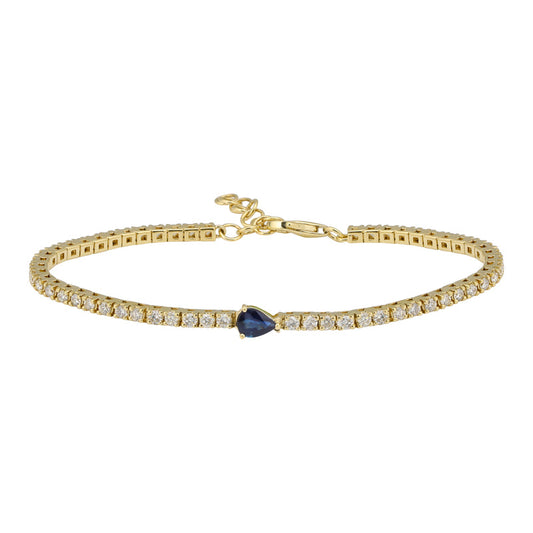 14k Yellow Gold Pear Shape Sapphire Classic Diamond Tennis Bracelet 1.90ctw