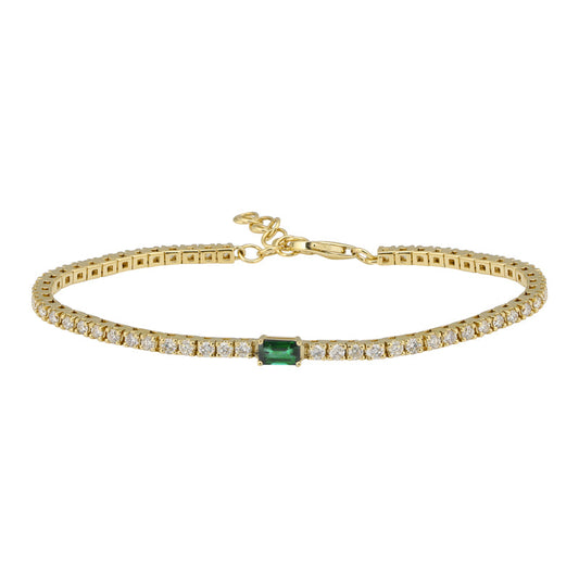 14k Yellow Gold Emerald Shape Emerald Diamond Tennis Bracelet 1.70ctw