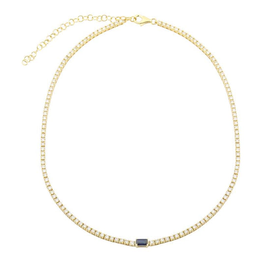 14k Yellow Gold Sapphire Classic Diamond Tennis Choker Necklace 3.90ctw