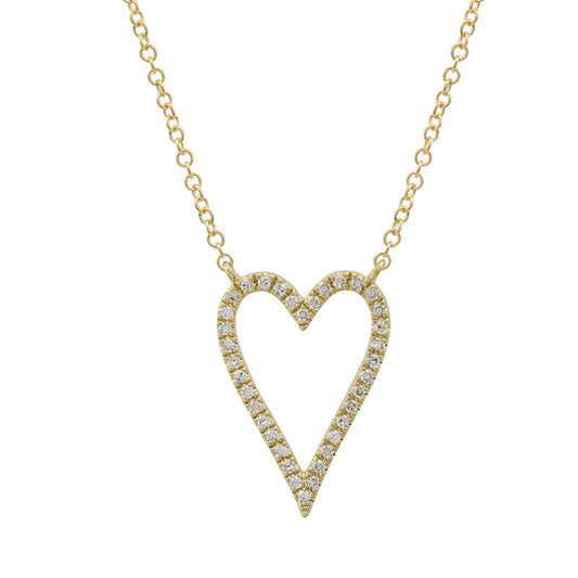 14k Yellow Gold Elongated Open Heart Diamond Necklace